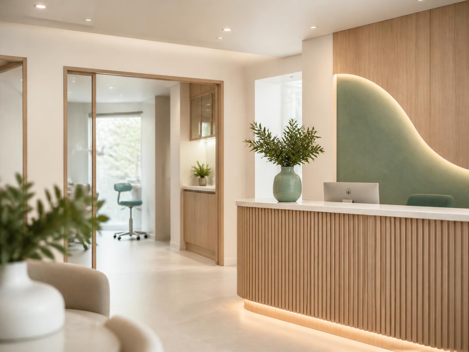 Reception area of a calm, modern dental studio